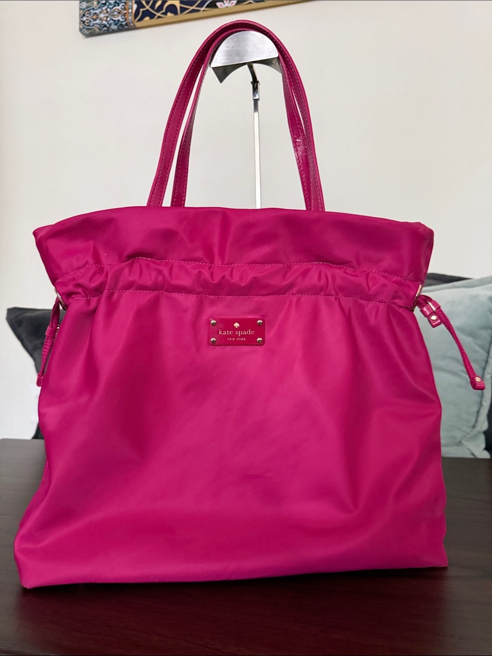 kate spade story book Hot Pink Nylon Tote with Leather Handles